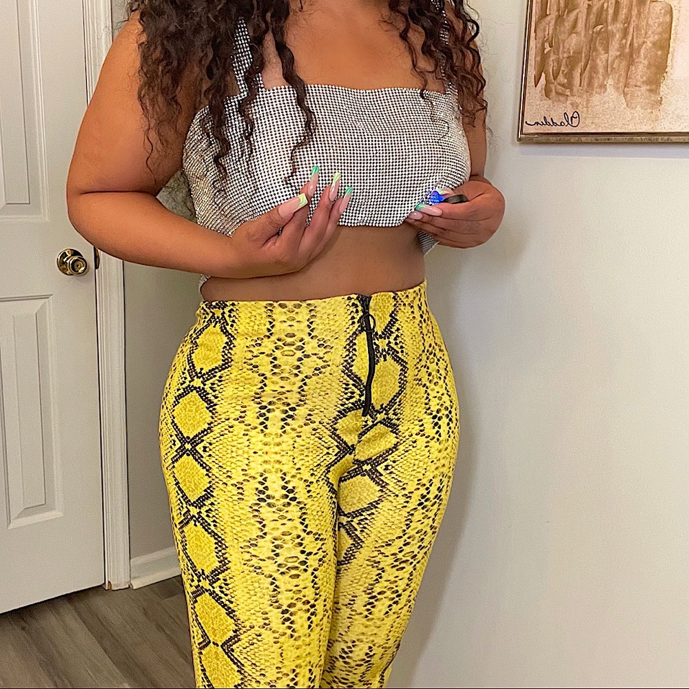 Yellow Snake Skin Print Flare Pants